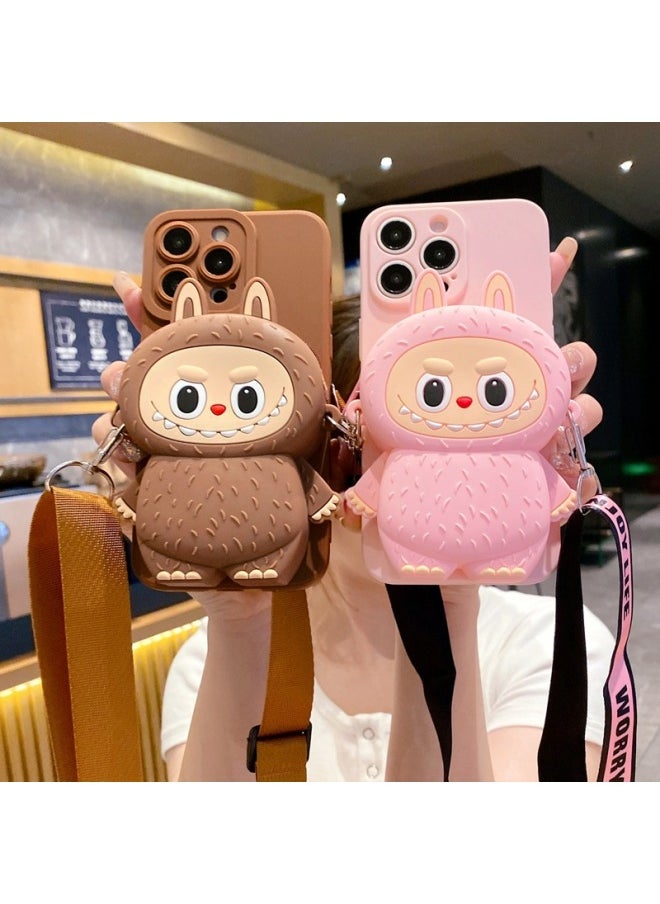 Generic - For SamsungNote20 Crossbody Phone Case S25FE Cute Rags Cartoon Change Headphone Bag-Color:Labubu Coin Purse + Diagonal Span - Brown-Applicable Models:For SamsungA32 5G - Image 1