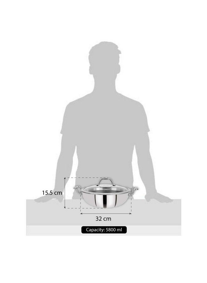 BERGNER مقلاة بيرجنر أرجنت ثلاثية الطبقات من الفولاذ المقاوم للصدأ 32 سم مع غطاء من الفولاذ المقاوم للصدأ، سعة 5.8 لتر، آمنة للطعام، مقابض مصبوبة تبقى باردة، آمنة في غسالة الصحون، جاهزة للاستخدام على الحث والغاز، ضمان 5 سنوات - Image 3