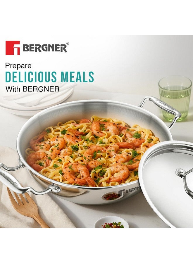 BERGNER مقلاة بيرجنر أرجنت ثلاثية الطبقات من الفولاذ المقاوم للصدأ 32 سم مع غطاء من الفولاذ المقاوم للصدأ، سعة 5.8 لتر، آمنة للطعام، مقابض مصبوبة تبقى باردة، آمنة في غسالة الصحون، جاهزة للاستخدام على الحث والغاز، ضمان 5 سنوات - Image 5
