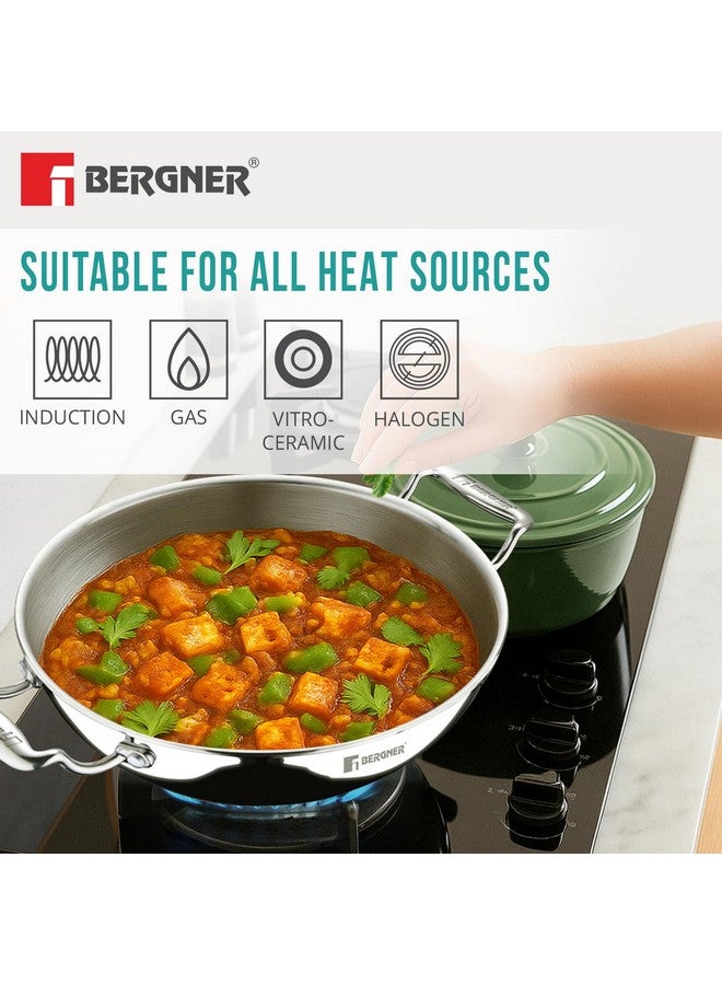 BERGNER مقلاة بيرجنر أرجنت ثلاثية الطبقات من الفولاذ المقاوم للصدأ 32 سم مع غطاء من الفولاذ المقاوم للصدأ، سعة 5.8 لتر، آمنة للطعام، مقابض مصبوبة تبقى باردة، آمنة في غسالة الصحون، جاهزة للاستخدام على الحث والغاز، ضمان 5 سنوات - Image 4