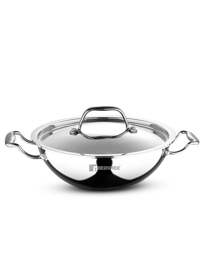 BERGNER مقلاة بيرجنر أرجنت ثلاثية الطبقات من الفولاذ المقاوم للصدأ 32 سم مع غطاء من الفولاذ المقاوم للصدأ، سعة 5.8 لتر، آمنة للطعام، مقابض مصبوبة تبقى باردة، آمنة في غسالة الصحون، جاهزة للاستخدام على الحث والغاز، ضمان 5 سنوات - Image 1