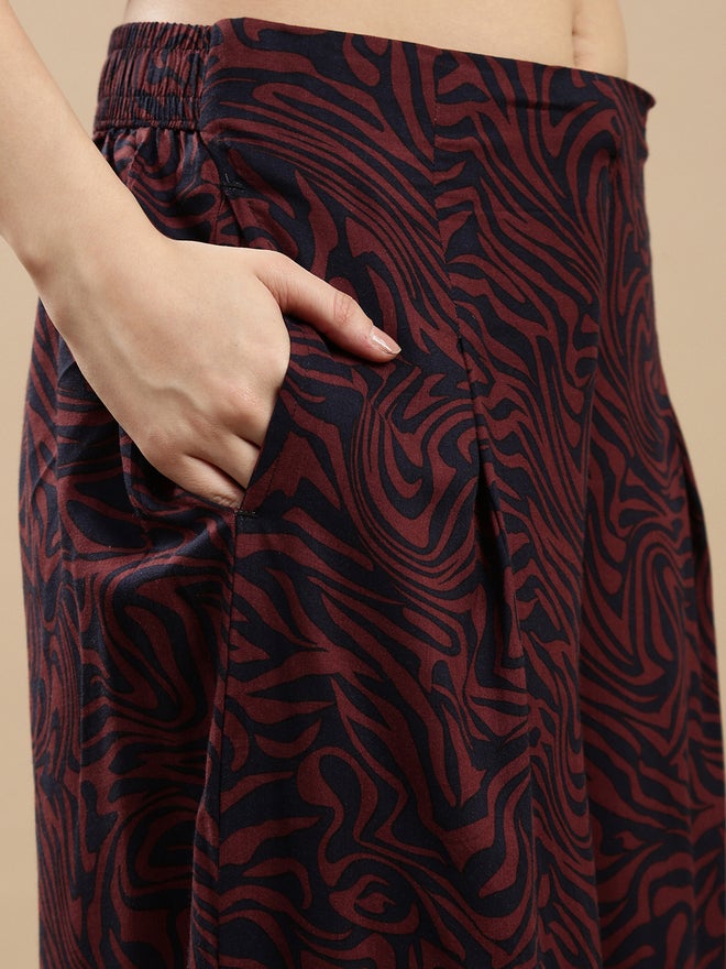 De Moza Maroon All Over Print Woven Rayon Pants - Image 5