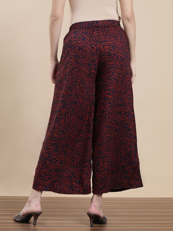 De Moza Maroon All Over Print Woven Rayon Pants - Image 4