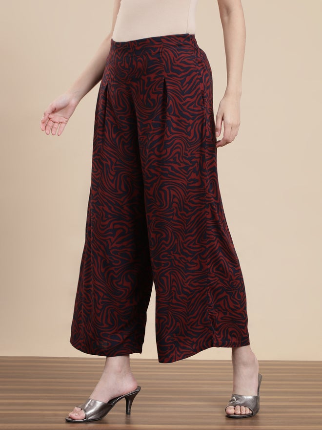 De Moza Maroon All Over Print Woven Rayon Pants - Image 3