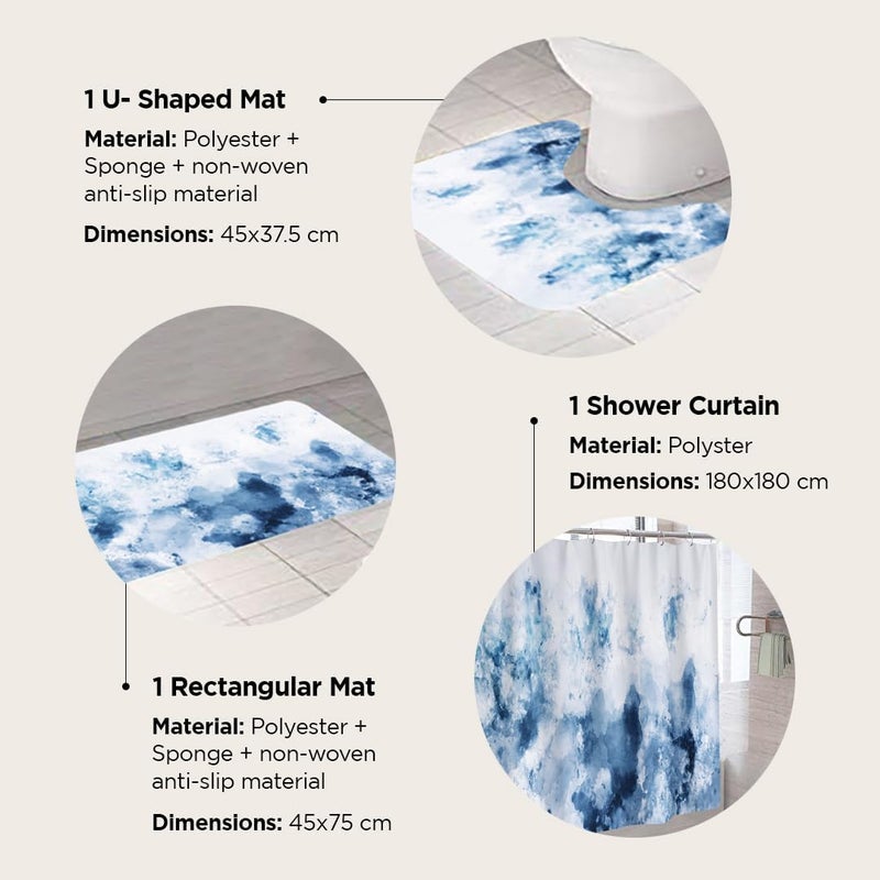 Kuber Industries Kuber Industries Shower Curtain & Bathmat Set | Non-Slip Bath mats for Bathroom | Easy-Slide Curtains | Polyester Curtain or Bathmat for Bath Décor | XTL245-3T | 3 Pcs Set | Multicolor  - Image 3