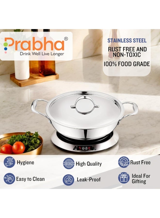 Prabha Tri-Ply Kadai Stainless Steel | Cookware Kadai with Lid 3.5L, 26CM | Kadai Deep Frying | Prima Flat Bottom, Food-Grade | Kadai for Cooking Induction Base & Gas Stove with 2 Year Warranty - Image 3