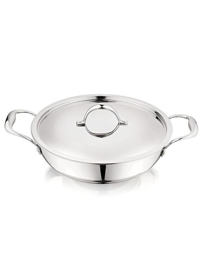 Prabha Tri-Ply Kadai Stainless Steel | Cookware Kadai with Lid 3.5L, 26CM | Kadai Deep Frying | Prima Flat Bottom, Food-Grade | Kadai for Cooking Induction Base & Gas Stove with 2 Year Warranty - Image 1