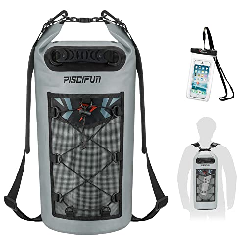 Piscifun Dry Bag Waterproof Floating Backpack 30L with Waterproof Phone Case for Boating Kayaking Fishing Grey 30L - Image 1