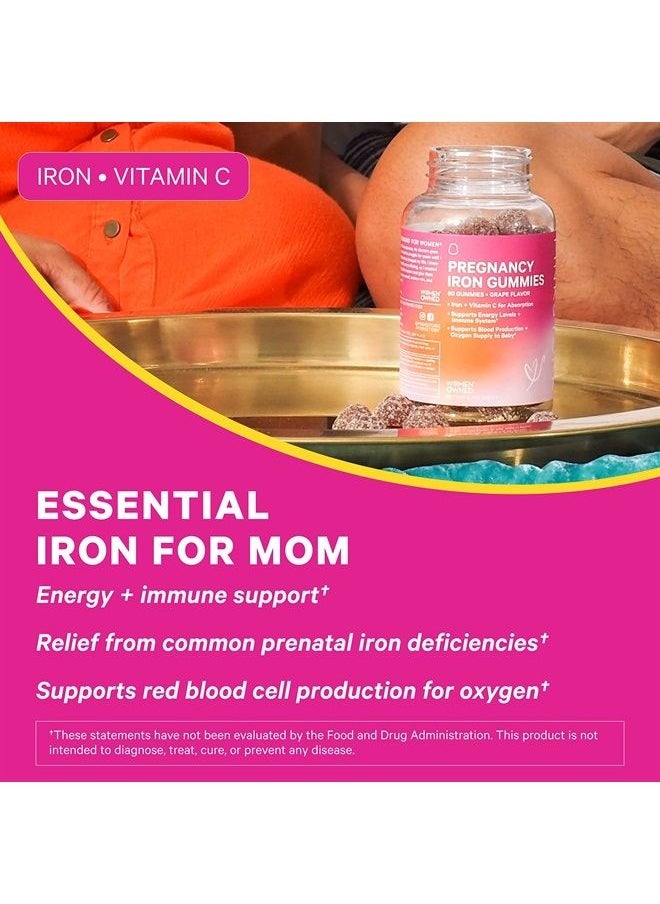 Pink Stork - Prenatal Iron Supplement for Women, Grape Chewable Iron Gummies with Vitamin C, Pregnancy Must Haves, Prenatal Vitamins for Iron Deficiency, 60 Gummy Chews - Image 1