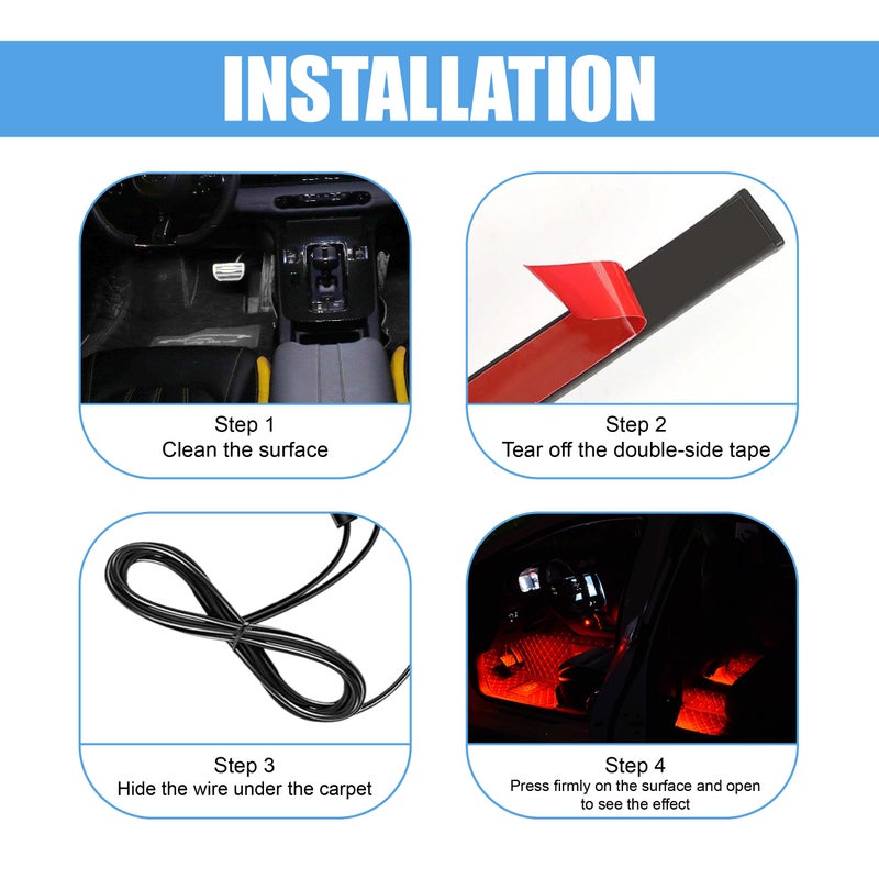 UHANBUT Car LED Strip Light, 24 LED RGB Neon Auto Interior Atmosphere Lights, 12V USB Port Under Dash Ambient Night Light, Universal Decorative Lamp Accessory for Car Truck (Red, USB) - Image 4