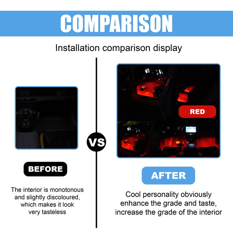 UHANBUT Car LED Strip Light, 24 LED RGB Neon Auto Interior Atmosphere Lights, 12V USB Port Under Dash Ambient Night Light, Universal Decorative Lamp Accessory for Car Truck (Red, USB) - Image 5