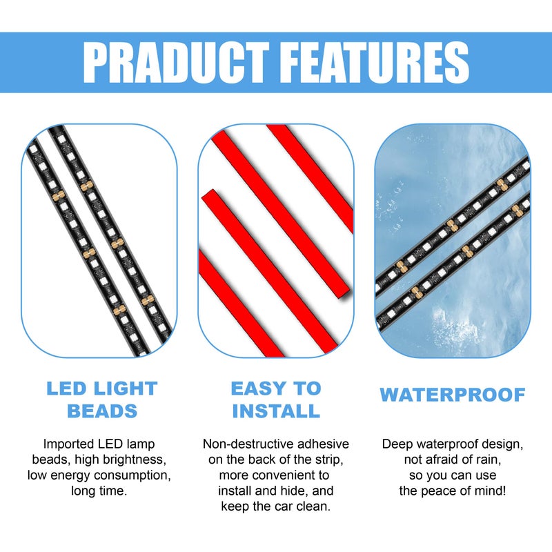 UHANBUT Car LED Strip Light, 24 LED RGB Neon Auto Interior Atmosphere Lights, 12V USB Port Under Dash Ambient Night Light, Universal Decorative Lamp Accessory for Car Truck (Red, USB) - Image 3