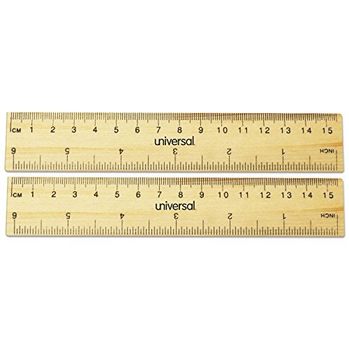 Universal UNV59024 6 in Long StandardMetric Flat Wood Ruler 2Pack