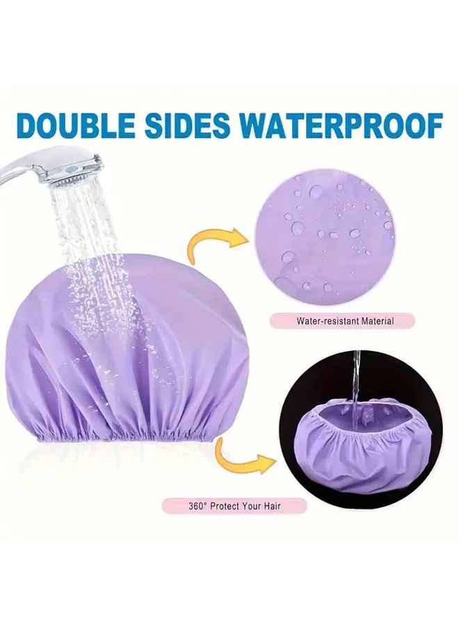 2 Packs Double Sided Shower Caps for Women Reusable Elastic Large Pink - Image 5
