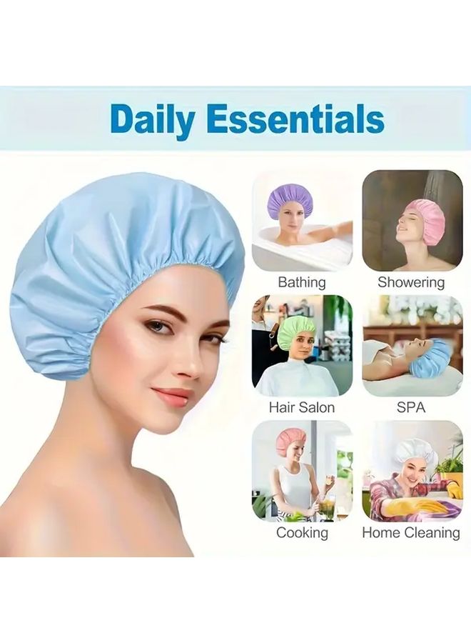 2 Packs Double Sided Shower Caps for Women Reusable Elastic Large Pink - Image 3