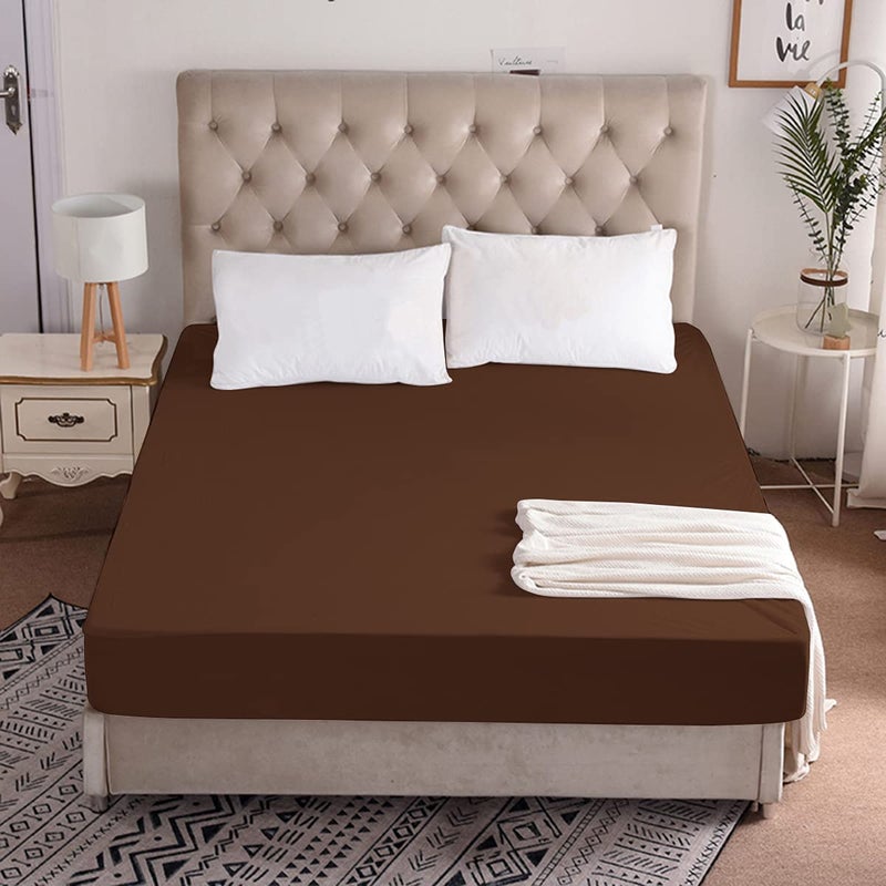 CHICERY CHICERY Ultar Soft Water Proof Dustproof Terry Cotton Mattress Protector Single Size Brown Single48X78  - Image 1