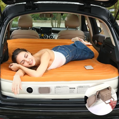 KMZ SUV Air Mattress with Builtin Pump 2 Pillows Thickened Flocked PVC Quick 90Seconds Inflation Air Bed Portable Durable Car Air Bed for Camping Travel Truck - Image 1