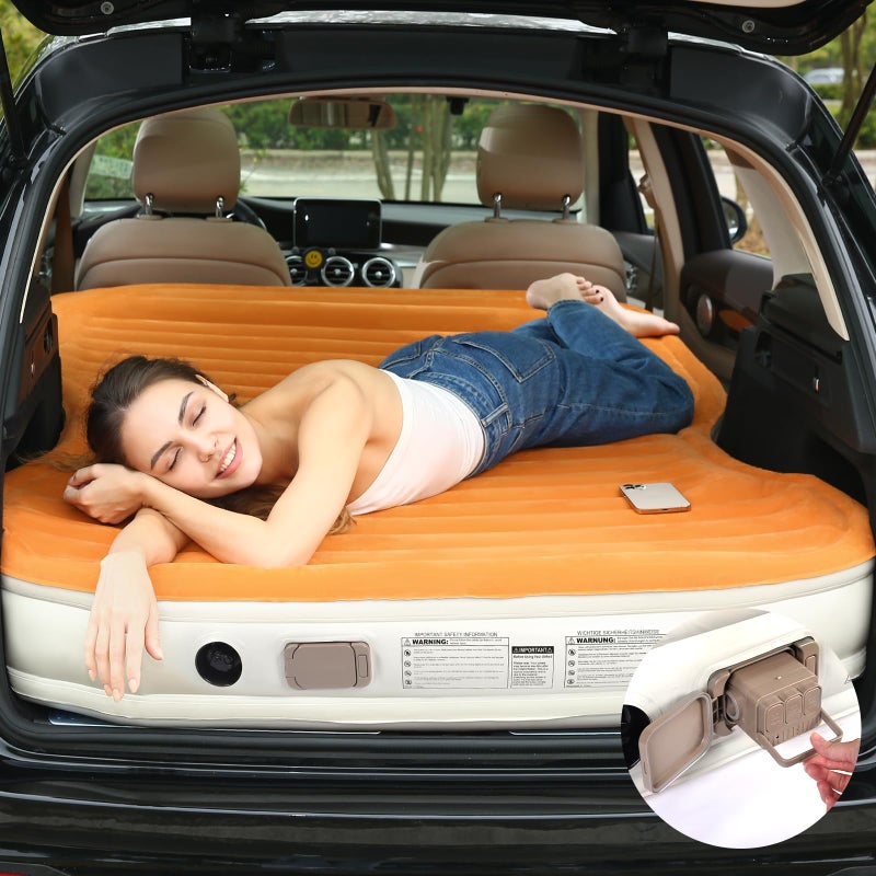 KMZ SUV Air Mattress with Builtin Pump 2 Pillows Thickened Flocked PVC Quick 90Seconds Inflation Air Bed Portable Durable Car Air Bed for Camping Travel Truck - Image 2