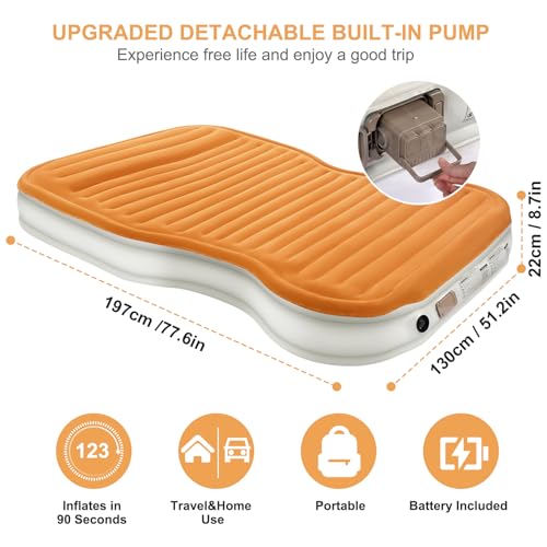 KMZ SUV Air Mattress with Builtin Pump 2 Pillows Thickened Flocked PVC Quick 90Seconds Inflation Air Bed Portable Durable Car Air Bed for Camping Travel Truck - Image 3