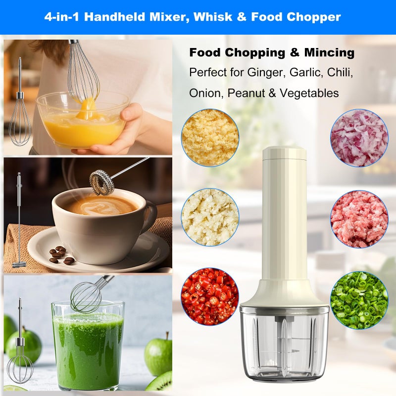 PowCube Cordless Hand Mixer MixgoII, Handheld Mixer Electric Whisk & Milk Frother, Hand Held Mini Mixers, Rechargeable Hand Mixer and Whisker, Food Processor for Cooking, Food Chopper, 4-Speed, 10Oz - Image 2