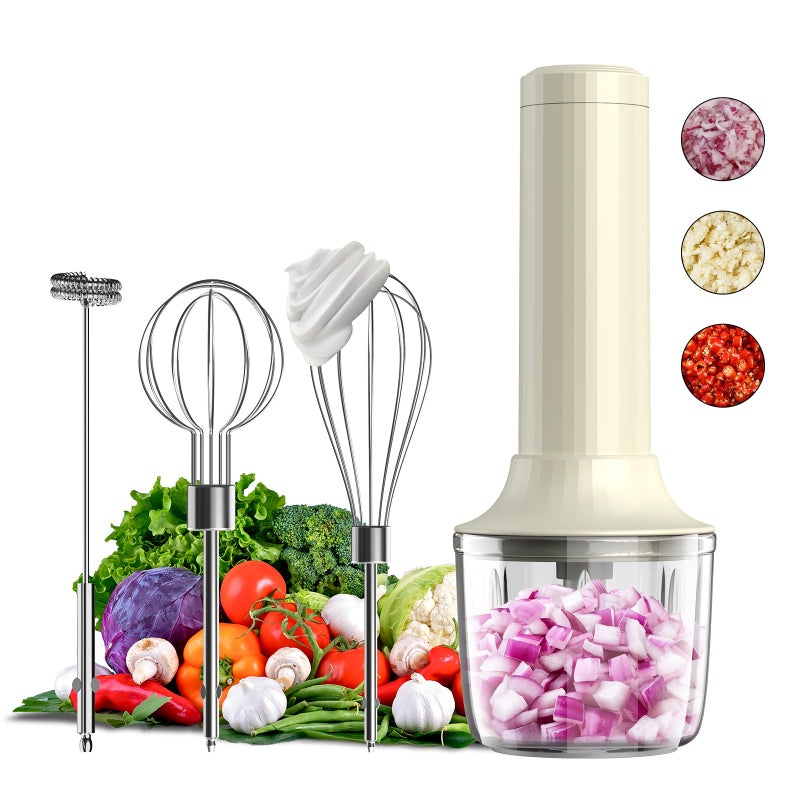 PowCube Cordless Hand Mixer MixgoII, Handheld Mixer Electric Whisk & Milk Frother, Hand Held Mini Mixers, Rechargeable Hand Mixer and Whisker, Food Processor for Cooking, Food Chopper, 4-Speed, 10Oz - Image 1