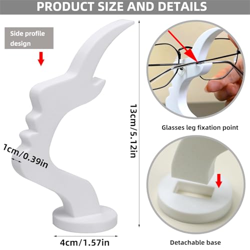 BQSAZHYJ 2Packs Modern Face Shaped Eyeglass Holder Stand Eyewear Display Rack Desktop Storage Organizer for Glasses Sunglasses 3D Printed Artistic Decor (black and white) - Image 2