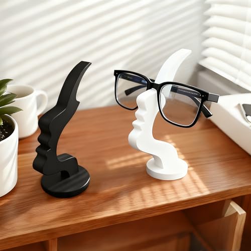 BQSAZHYJ 2Packs Modern Face Shaped Eyeglass Holder Stand Eyewear Display Rack Desktop Storage Organizer for Glasses Sunglasses 3D Printed Artistic Decor (black and white) - Image 1