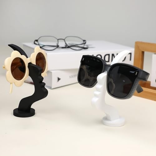 BQSAZHYJ 2Packs Modern Face Shaped Eyeglass Holder Stand Eyewear Display Rack Desktop Storage Organizer for Glasses Sunglasses 3D Printed Artistic Decor (black and white) - Image 4