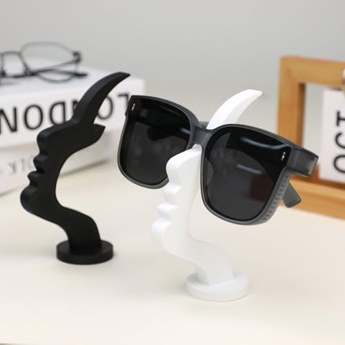 BQSAZHYJ 2Packs Modern Face Shaped Eyeglass Holder Stand Eyewear Display Rack Desktop Storage Organizer for Glasses Sunglasses 3D Printed Artistic Decor (black and white) - Image 3