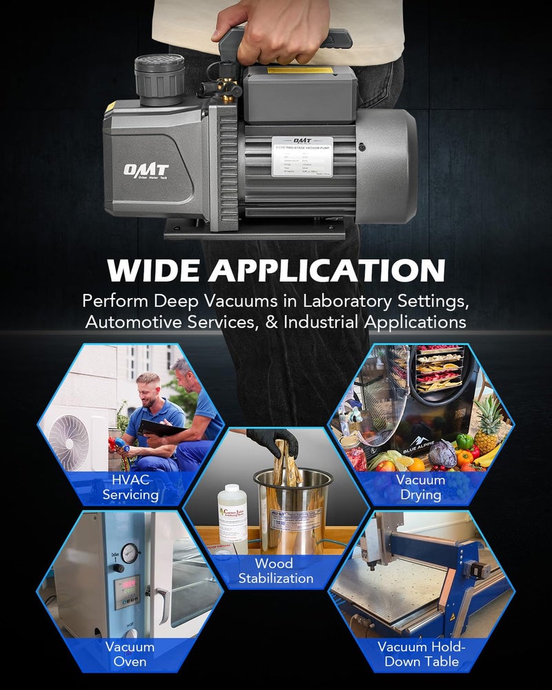 Orion Motor Tech 2 Stage Vacuum Pump, 9 cfm 3/4 hp HVAC Rotary Vane Vacuum Pump with 1.5 Micron Ultimate Vacuum, Two Stage Air Vacuum Pump for R22 R134a R410a HVAC Servicing - Image 2