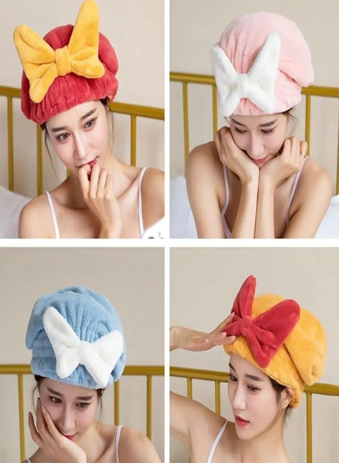 FLORISCA® Microfiber Hair Drying Towel Cap Fast with Bow Knot wrap for Women Long Curly Thick Girls Anti frizz - Image 4