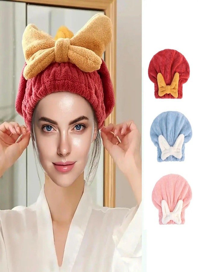 FLORISCA® Microfiber Hair Drying Towel Cap Fast with Bow Knot wrap for Women Long Curly Thick Girls Anti frizz - Image 2