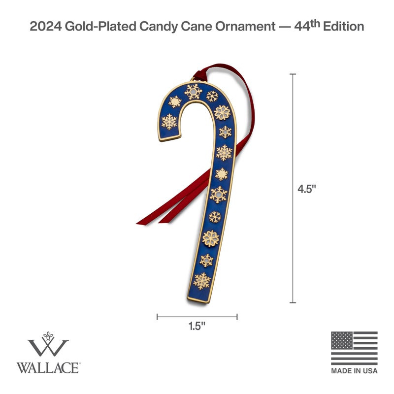 Wallace 2024 Gold Plated and Enameled Candy Cane Ornament 44th Edition - Image 2