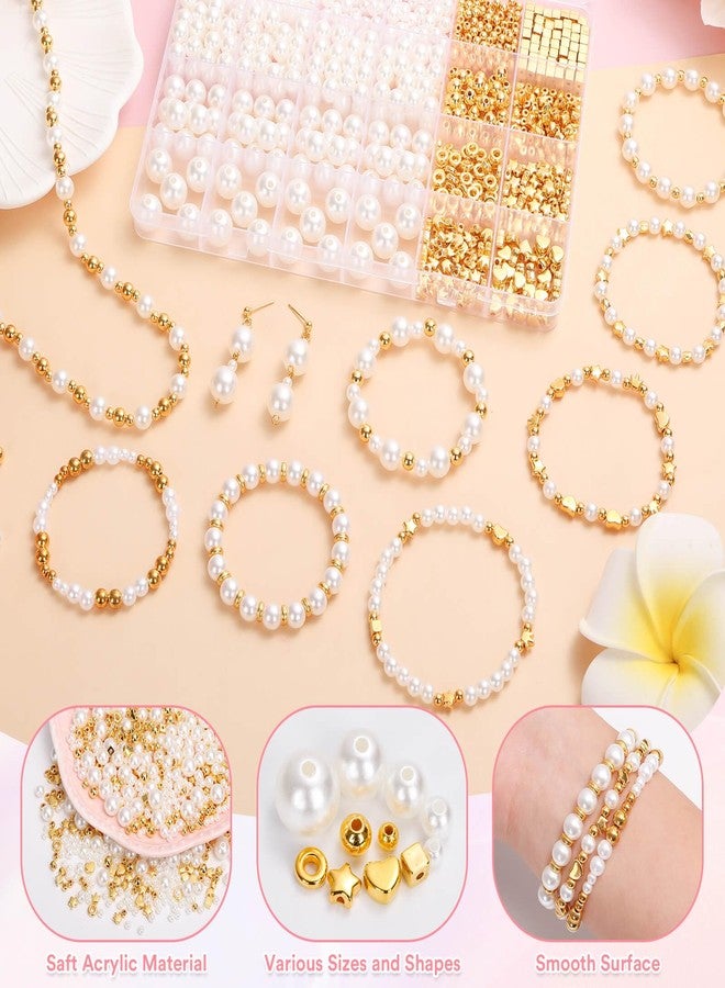 Thrilez 1290 Pieces Pearl Beads and Gold Spacer Beads for Bracelets Making, Assorted Gold Beads, Pearls for Bracelet Jewelry Making Kit - Image 4