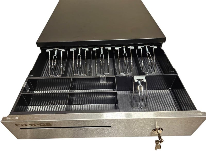 سيتي بوس درج نقود - أسود - قفل بمفتاح - سطح الطاولة - معدن - محمول - صندوق نقود - 6 صناديق - Image 1