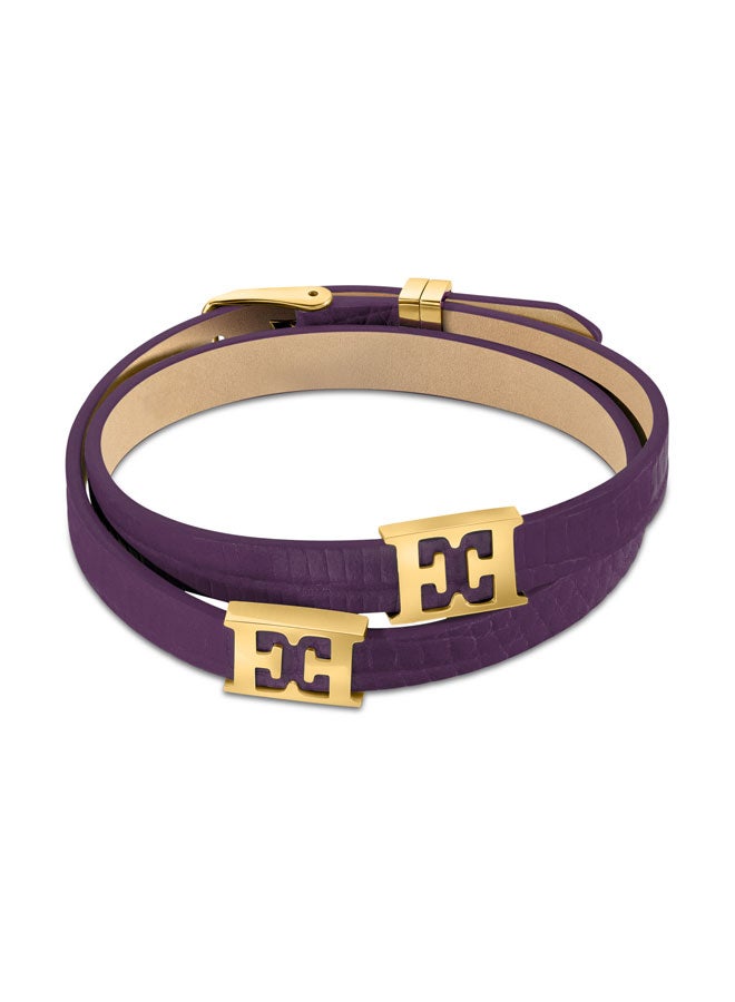 ESCADA Scarlett Purple Double Leather Bracelet with Gold-Plated Logo Charm Bold and Luxurious Statement Piece - Image 1