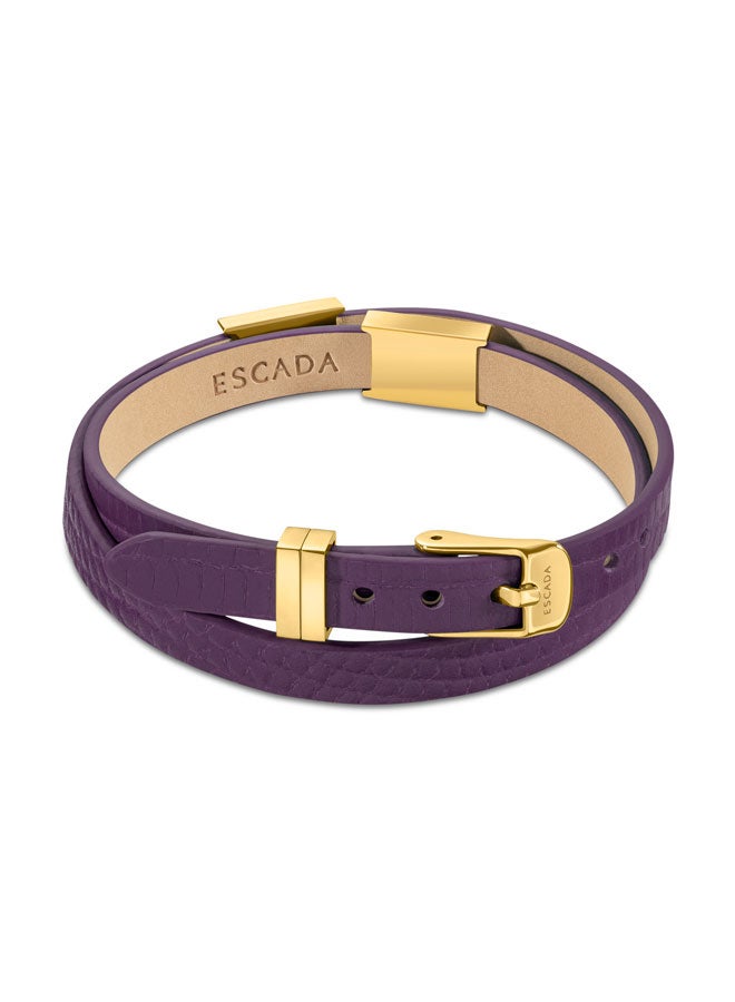ESCADA Scarlett Purple Double Leather Bracelet with Gold-Plated Logo Charm Bold and Luxurious Statement Piece - Image 3