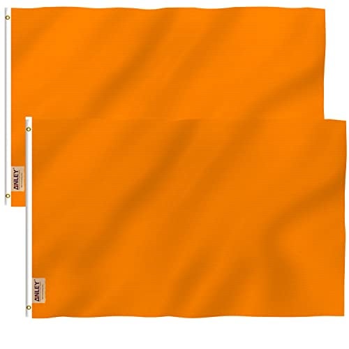 Anley Pack of 2 Fly Breeze 3x5 Foot Solid Orange Flag Vivid Color and Fade Proof Canvas Header and Double Stitched Plain Orange Flags Polyester with Brass Grommets 3 X 5 Ft - Image 1