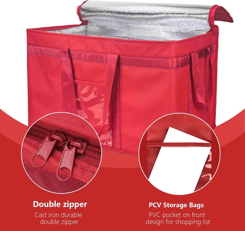 Yalin XXXL Large Insulated Cooler Bag, Styrofoam Cooler of Keep Food Hot or Cold, Reusable Double Zipper Food Delivery Bag for Grocery Shopping, 23" W x 15" H x 14" D (Red, 3XL) - Image 3