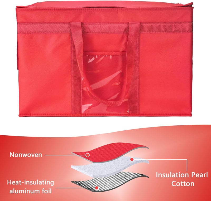 Yalin XXXL Large Insulated Cooler Bag, Styrofoam Cooler of Keep Food Hot or Cold, Reusable Double Zipper Food Delivery Bag for Grocery Shopping, 23" W x 15" H x 14" D (Red, 3XL) - Image 4