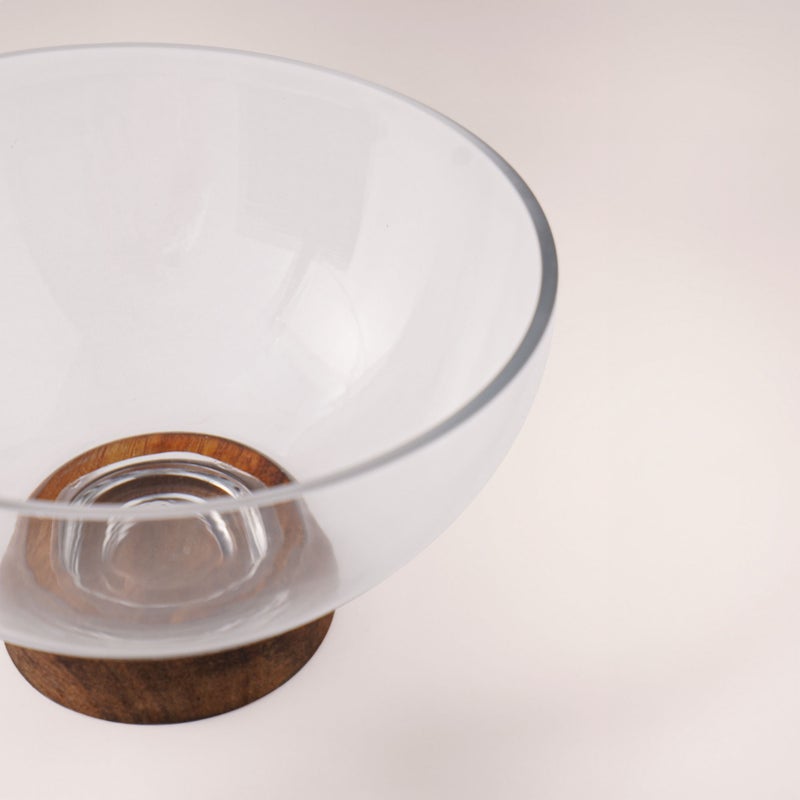 La Mesa dia 26.5cm glass bowl with acacia wood base - Image 2