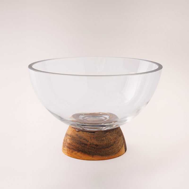 La Mesa dia 26.5cm glass bowl with acacia wood base - Image 1