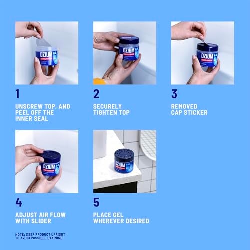 Ozium جيل أوزيوم 4.5 أونصة 4 عبوات لإزالة الروائح للمنزل والسيارات والمكاتب والمزيد، رائحة السيارة الجديدة - Image 5
