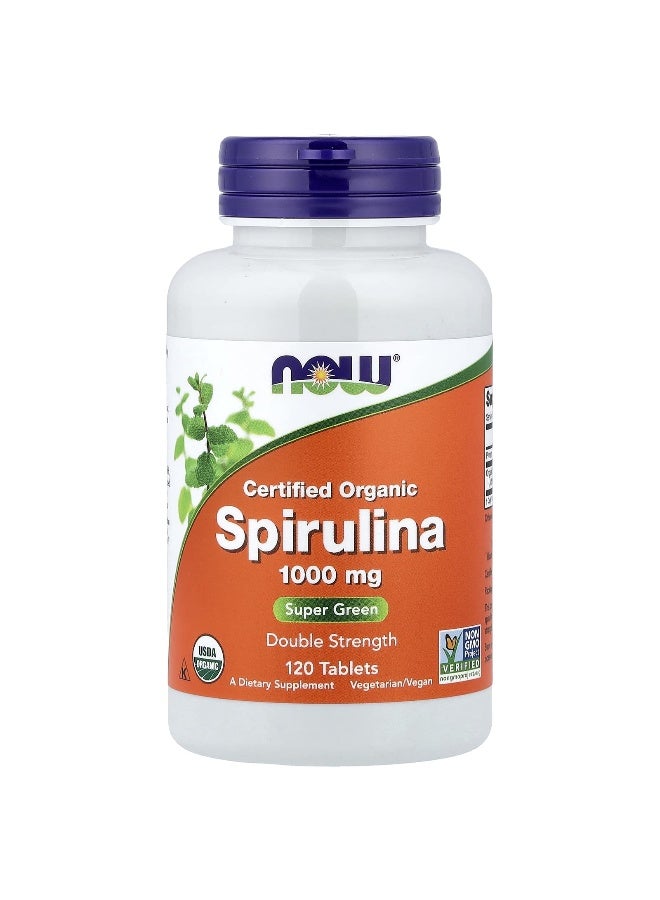 Now Foods Certified Organic Spirulina Double Strength 1000mg - 120 Tablets - Image 1