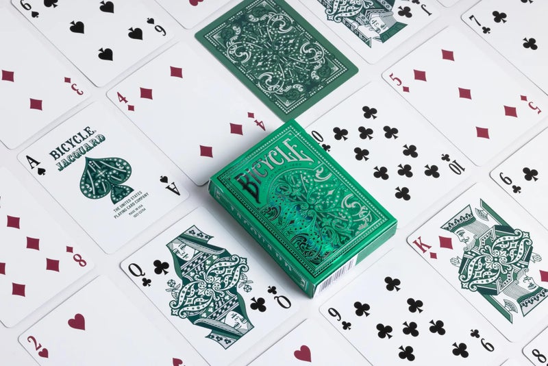 Bicycle Jacquard Premium Playing Cards, Silver and Emerald Green, 1 Deck - Image 2
