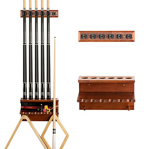 EXTCCT Wall Mount Pool Stick Holder - Billiards Pool Cue Rack Hardwood Pool Cue Set Holder for 6 Cues Sticks Storage Pool Table Accessories Equipment Organizer - Image 1