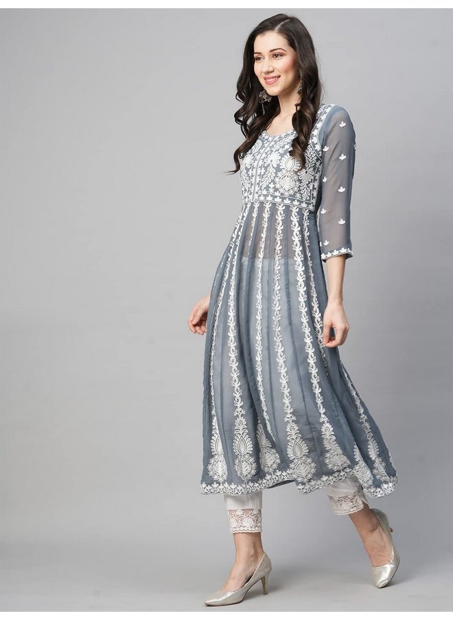 آني ديزاينر - كورتي أناركالي مطرزة للنساء من ANNI DESIGNER (رمادي كاري_XXL_رمادي داكن_XX-Large) - Image 1