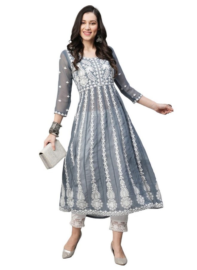 آني ديزاينر - كورتي أناركالي مطرزة للنساء من ANNI DESIGNER (رمادي كاري_XXL_رمادي داكن_XX-Large) - Image 1