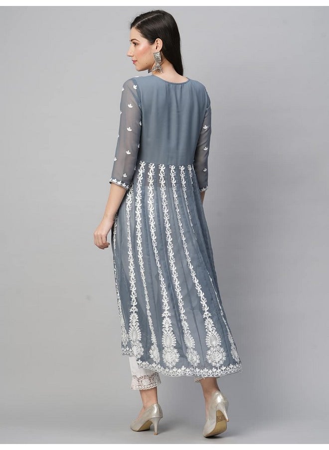 آني ديزاينر - كورتي أناركالي مطرزة للنساء من ANNI DESIGNER (رمادي كاري_XXL_رمادي داكن_XX-Large) - Image 1