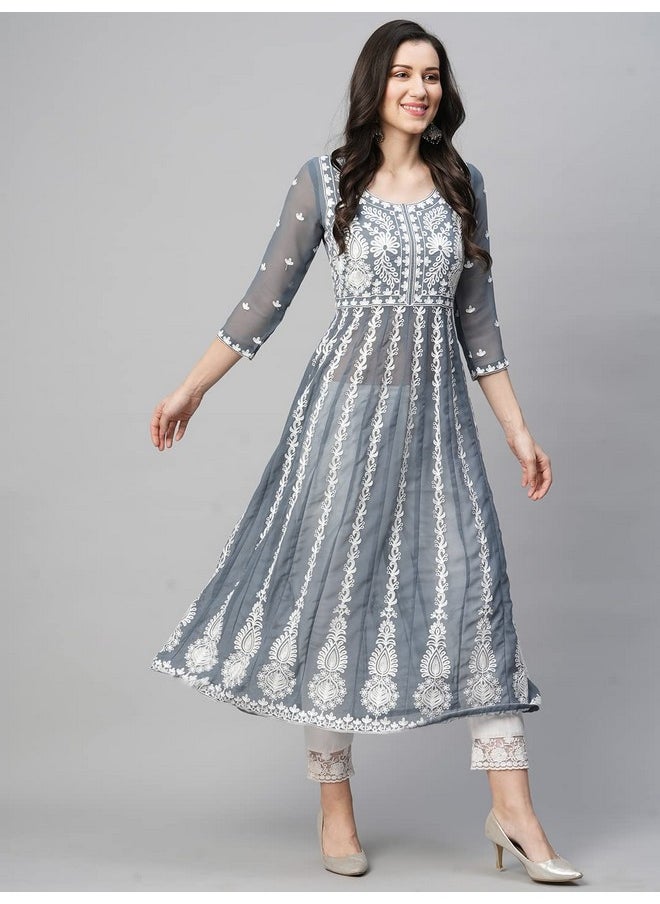 آني ديزاينر - كورتي أناركالي مطرزة للنساء من ANNI DESIGNER (رمادي كاري_XXL_رمادي داكن_XX-Large) - Image 1